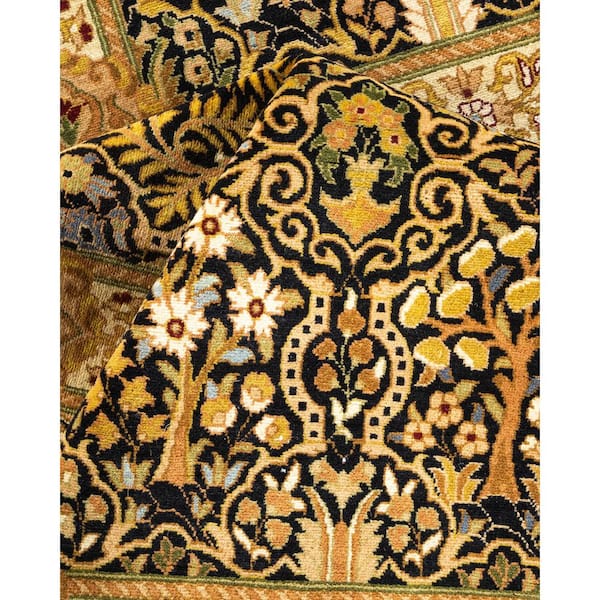 Mogul Black 6 x 11 Oriental Wool Indoor Runner Rug