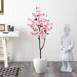 4.5 ft. Cherry Blossom Artificial Tree in White Planter