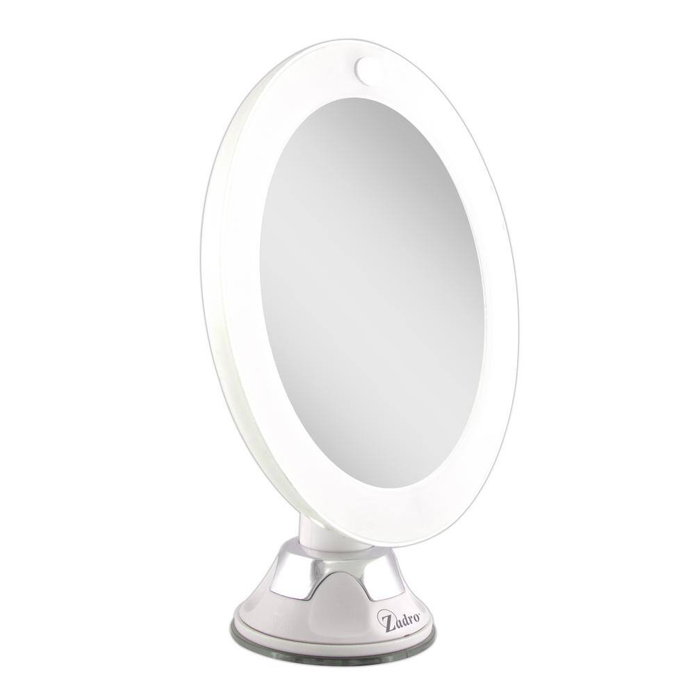 Lumina Pure White 10x LED Lighted Swivel Suction Wall Mirror