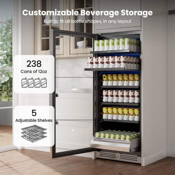 24 in. 238-Can Single Zone Built-In or Freestanding Beverage Refrigerator Cooler Fridge in Stainless Steel, Left-Hinged