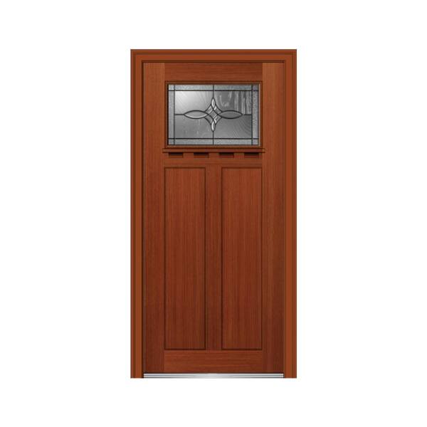 MMI Door 32 in. x 80 in. Lenora Left-Hand Inswing 1-Lite Decorative Craftsman Stained Fiberglass Fir Prehung Front Door w/ Shelf