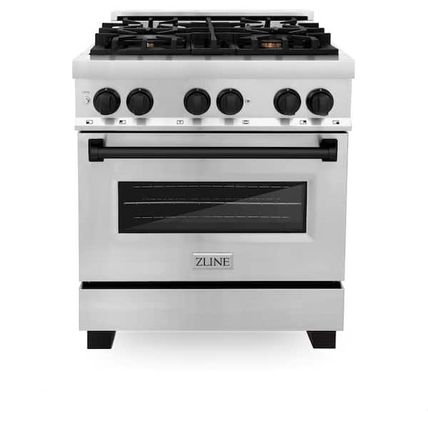 Autograph Edition 30 in. 4 Burner Dual Fuel Range in Stainless Steel and Matte Black