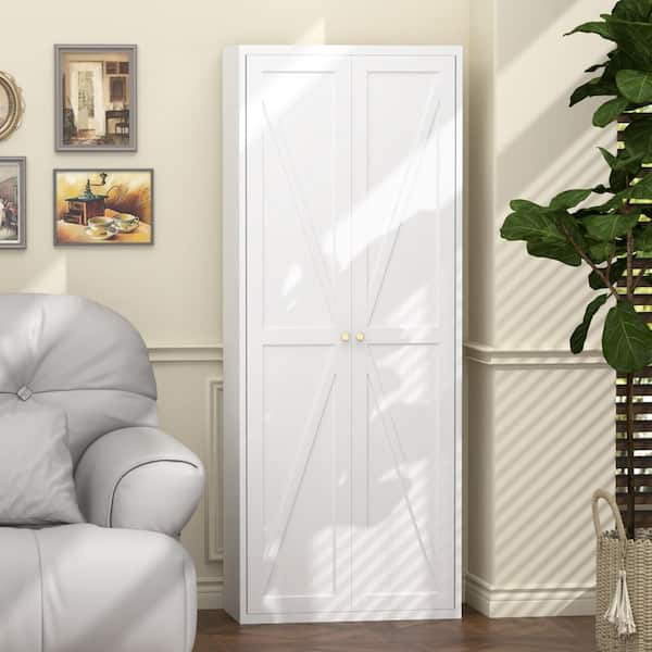 White Metal 27.55 in. W x 71 in. H Pantry Cabinet Tall Storage Cabinet with 4-Adjustable Shelves