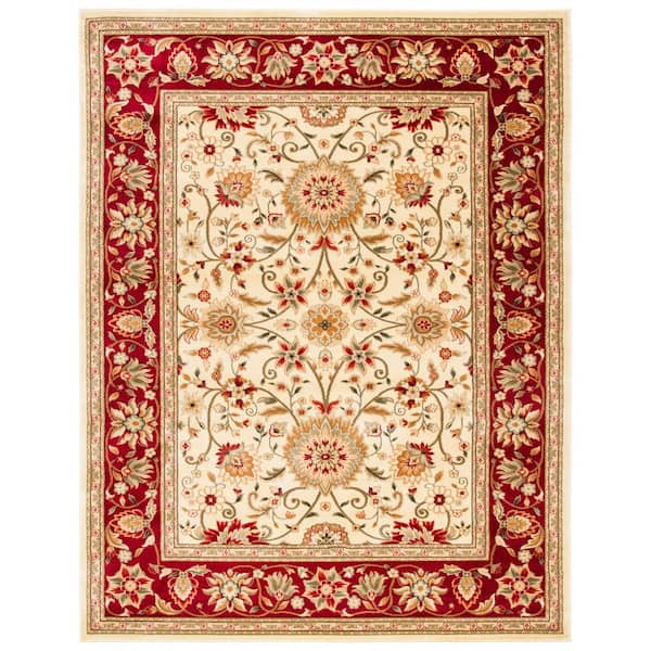 Lyndhurst 11 ft. x 15 ft. Ivory/Red Border Floral Antique Area Rug