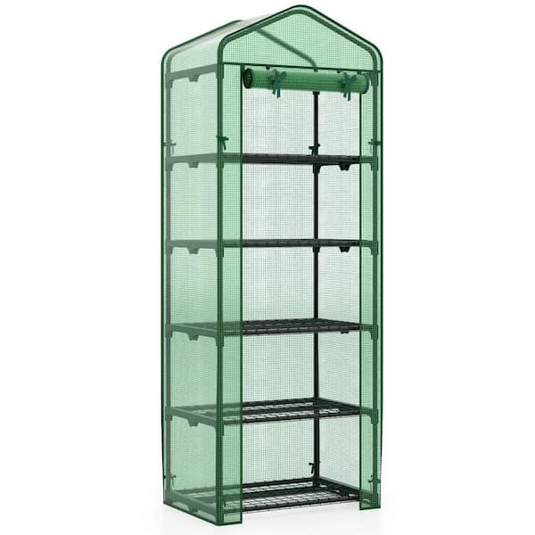 69 in. x 48 in. x 75 in. Mini Greenhouse with 5 Tier Shelves, PE Cover, Roll-up Zipper Door Green