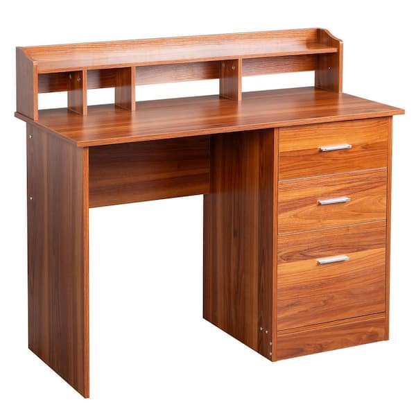 Karl home 40.6 in. Rectangular Cherry Wood 3-Drawer Computer Desk with Shelves
