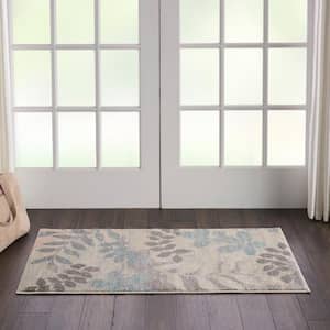 Tranquil Ivory/Light doormat 2 ft. x 4 ft. Floral Contemporary Kitchen Area Rug