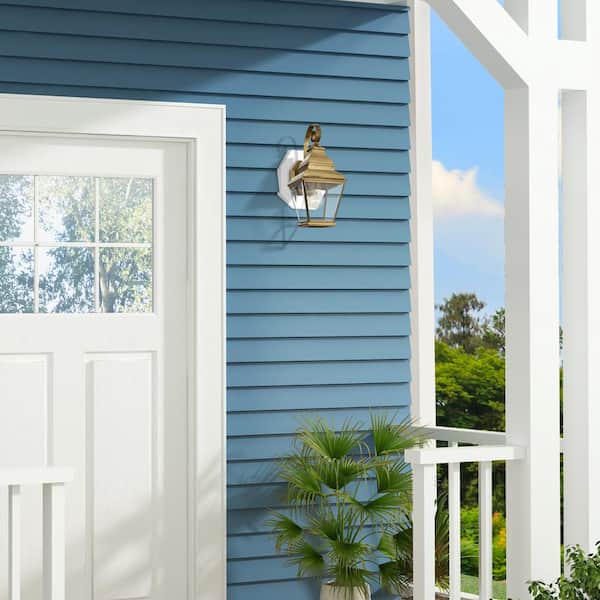 Millstone 15.5 in. 1-Light Antique Brass Outdoor Hardwired Wall Lantern Sconce with No Bulbs Included