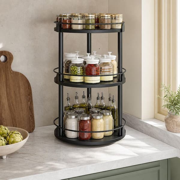 Numhew 3-Tier Lazy Susan Organizer, Black Rotating Spice Rack