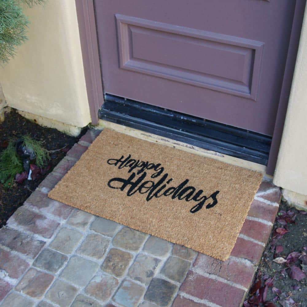 Happy Holidays Natural Coir Outdoor Christmas Doormat