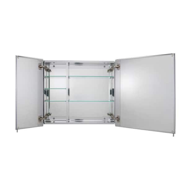 Croydex 30 in. W x 25.25 in. H x 5-1/4 in. D Frameless Aluminum Recessed or Surface-Mount Medicine Cabinet with Easy Hang System