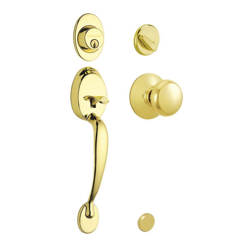 Schlage Plymouth Single Cylinder Bright Brass Door Handleset with