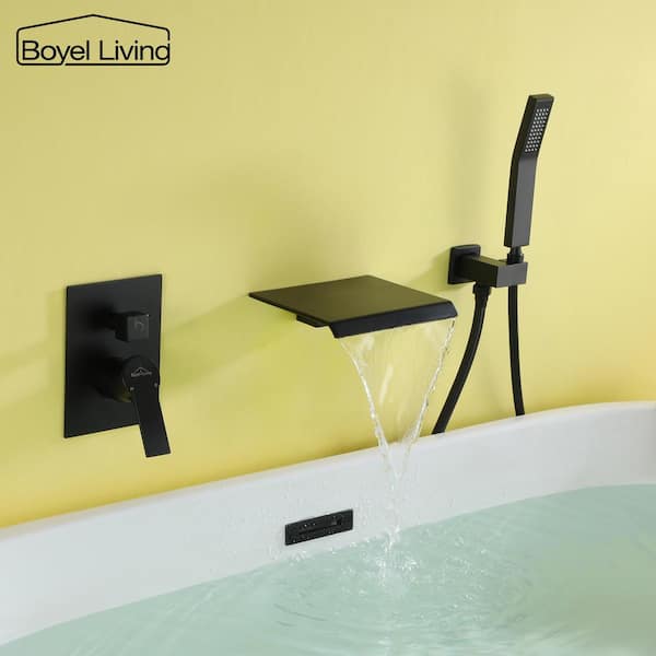Single-Handle Wall Mount Roman Tub Faucet with Hand Shower in Matte Black