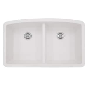 32.5 in. Undermount Double Bowl 9-Gauge White Quartz Kitchen Sink without Faucet