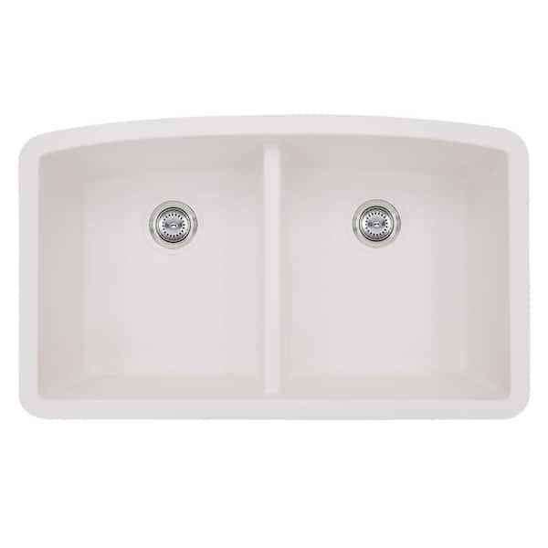 MSI 32.5 in. Undermount Double Bowl 9-Gauge White Quartz Kitchen Sink without Faucet