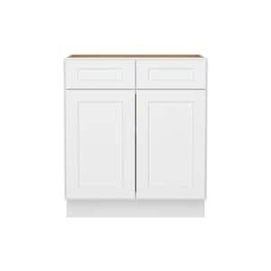 Easy-DIY 30-in W x 24-in D x 34.5-in H in Shaker White Ready to Assemble Drawer Base Kitchen Cabinet with 2 Door