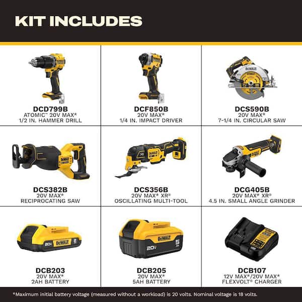20V MAX Lithium-Ion Cordless 6-Tool Combo Kit with 5.0 Ah and 2.0 Ah Batteries and Charger