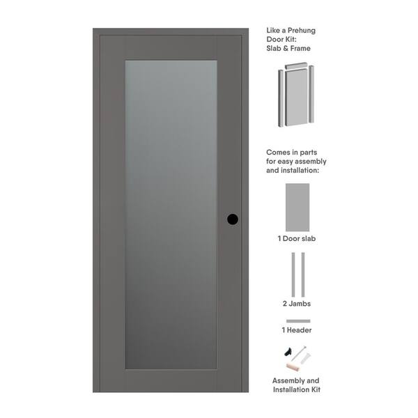 Belldinni Vona 207 DIY-FRIENDLY 30 in. x 80 in. Left-Hand Frosted Glass Gray Matte Wood Composite Single Prehung Interior Door