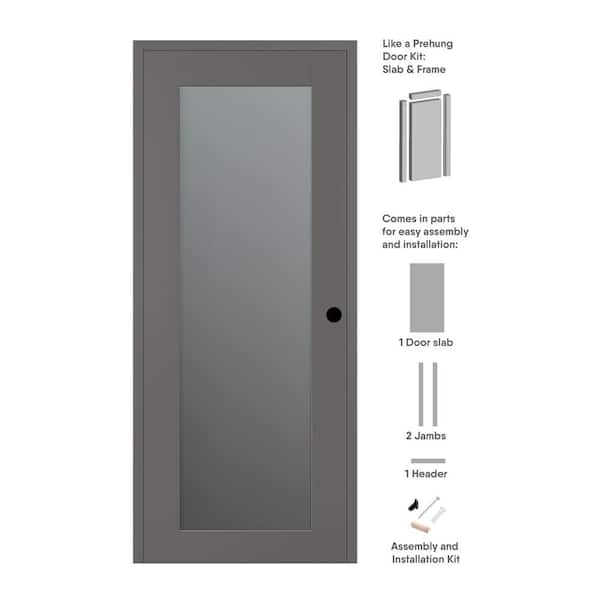 Vona 207 DIY-FRIENDLY 36 in. x 96 in. Left-Hand Frosted Glass Gray Matte Wood Composite Single Prehung Interior Door