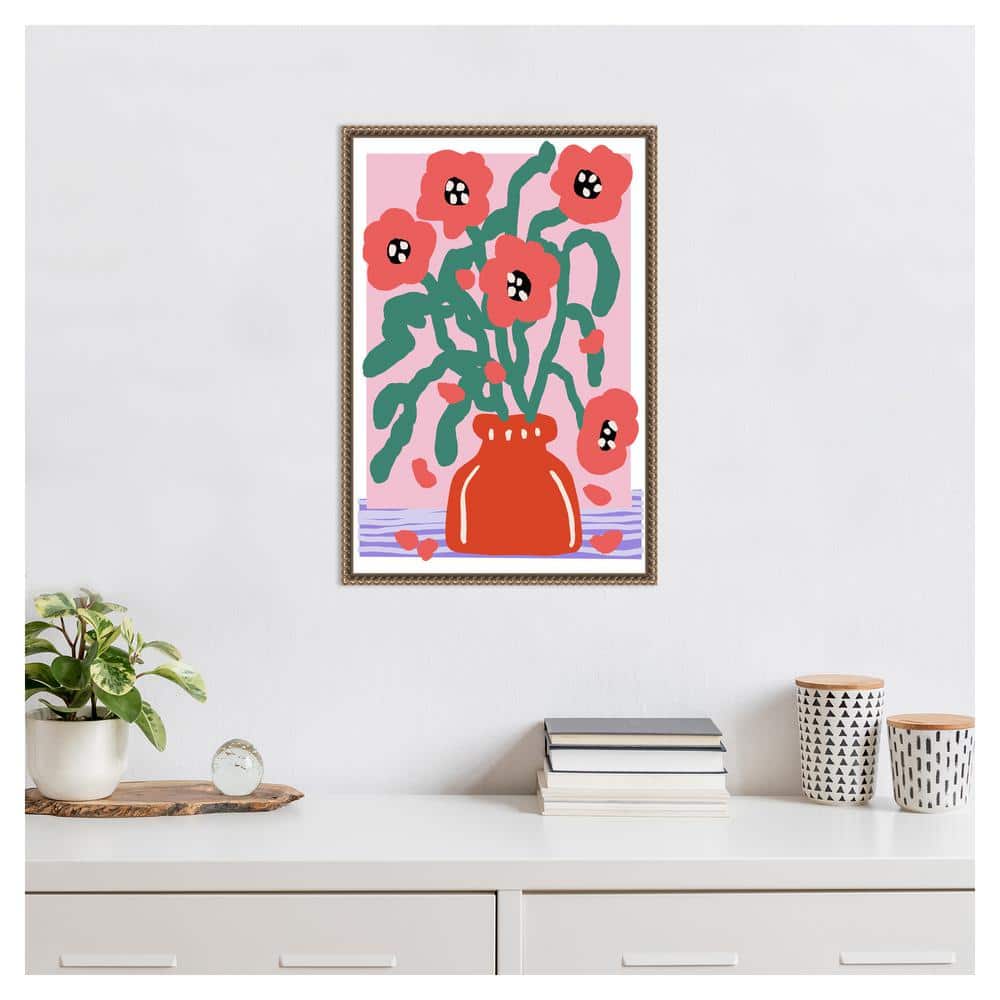 Treechild Floral Impression Red and Green Framed Canvas Art 16 x 23