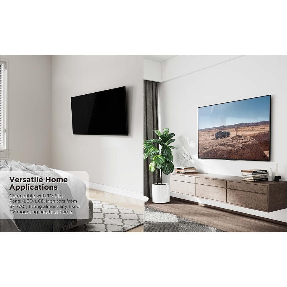 Low-Profile Black Steel Tilting TV Wall Mount for 37"-70" Flat Panels