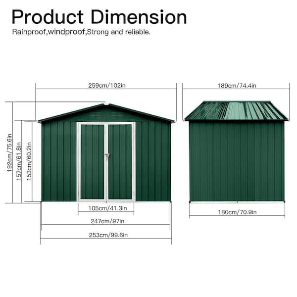 Unbranded - Outdoor 6 ft. x 8 ft. Storage Metal Sheds with Latch, Vents, for Garden (48 sq.ft.), Green Plus White