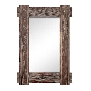 Rectangle 24 in. W x 36 in. H Retro Crossed Wood Framed Decorative Mirror In Brown