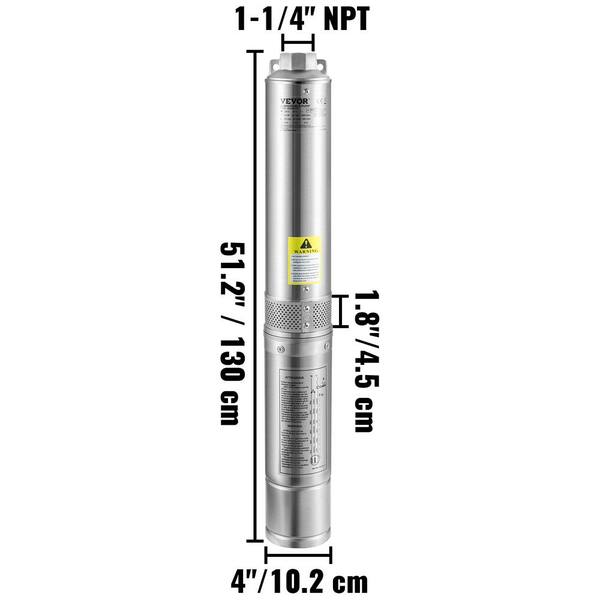 Pompe submersible VEVOR Deep Well, 3HP 230V/60Hz, tête 37GPM 640ft, avec  cordon de 33ft et