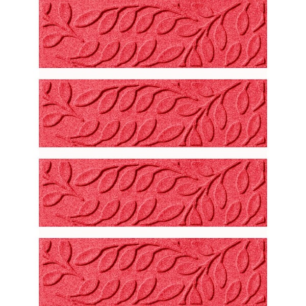 Bungalow Flooring Aqua Shield Brittney Leaf Solid Red 8.5 in. X 30 in. PET Polyester Indoor Outdoor Stair Tread Covers (Set of 4)