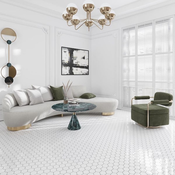 Nubes 10 in. x 12 in. Polished Snow White Thassos Marble Mosaic Hexagon Wall and Floor Tile (4.46 sq. ft./case) 5-Pack