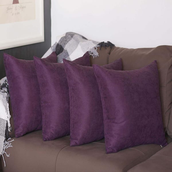 MIKE & Co. NEW YORK Honey Decorative Throw Pillow Cover Solid Color 18 in. x 18 in. Purple Square Pillowcase Set of 4