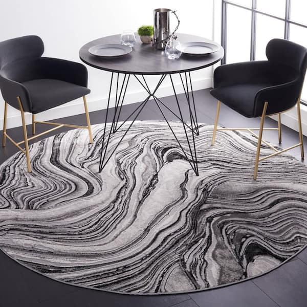 Meadow 7 ft. x 7 ft. Black/Gray Marble Swirl Round Area Rug