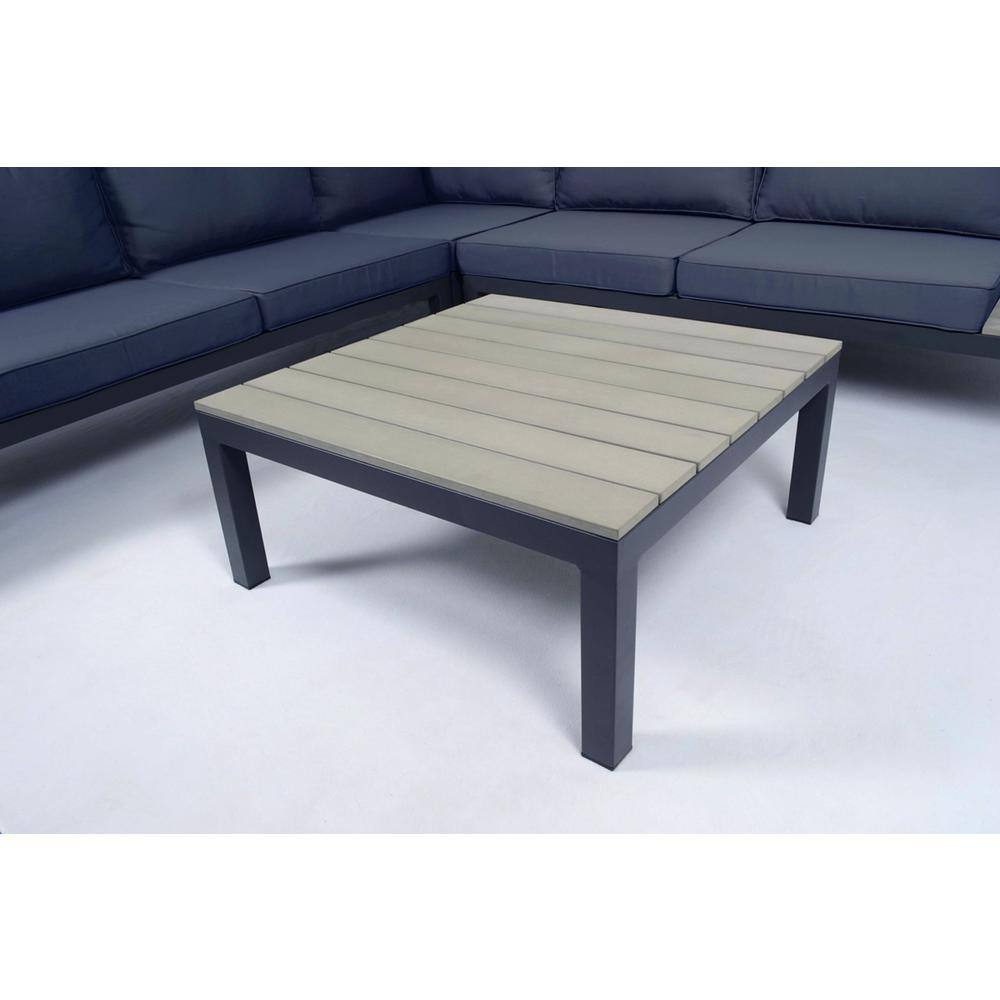 Lakeview Navy Aluminum 5-Person Outdoor Sectional with Side Tables