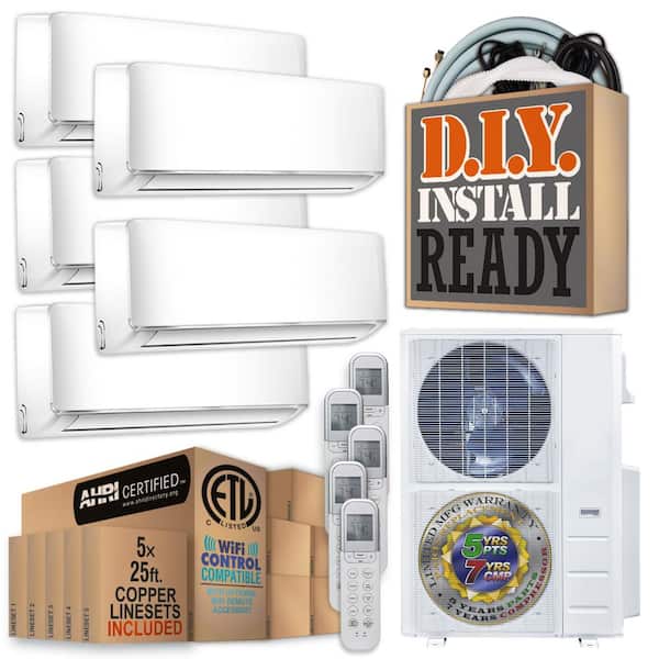 48000 BTU 4-Ton 5-Wall Mount Ductless Mini Split Air Conditioner with Heat Pump, 220-Volt