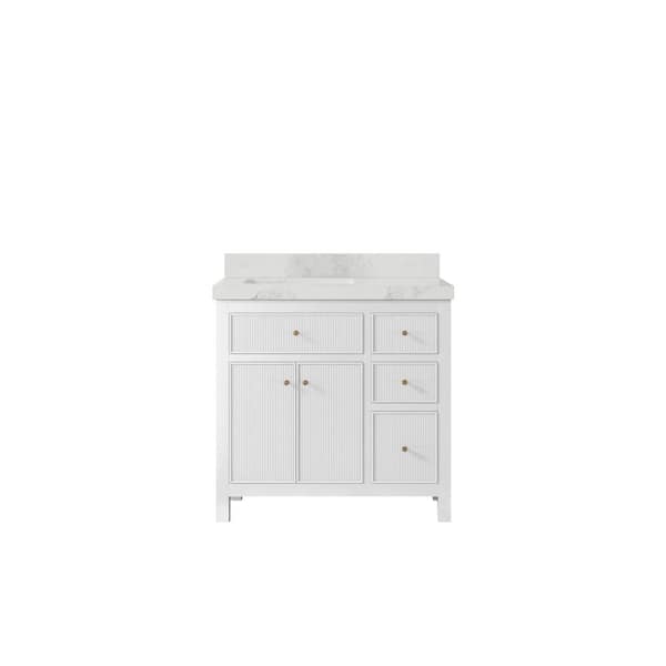 Willow Collections Sonoma 36 in. W x 22 in. D x 36 in. H Left Offset Sink Bath Vanity in White with 2" Calacatta Nuvo Top