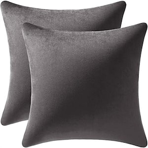 Outdoor Throw Pillow Covers Dark-Grey: Cozy Soft Velvet Square Decorative Pillow Cases for Farmhouse Home Decor (2-Pack)