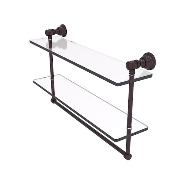 Allied Brass Carolina Collection 22 in. x 9.5 in. x 5.54 in. Brass Rectangular Double Glass Shelf with Towel Bar in Antique Bronze