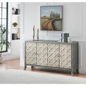 Marion Weathered Stone Gray Wood Top 69.5 in. Credenza with 4-Doors Fits TV's up to 65 in.