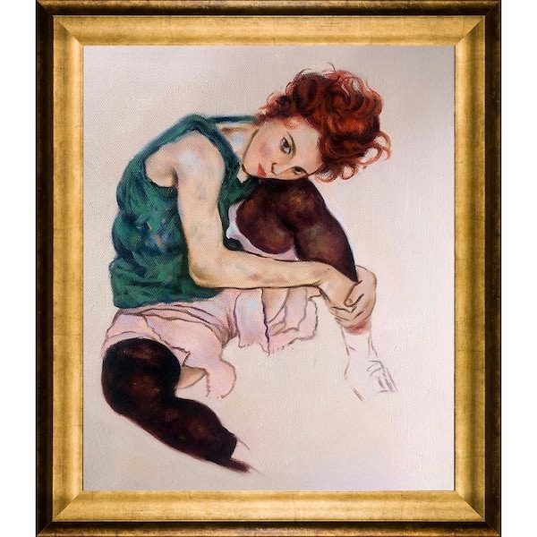 LA PASTICHE Seated Woman with Legs Drawn Up by Egon Schiele Athenian Gold Framed People Oil Painting Art Print 25 in. x 29 in.