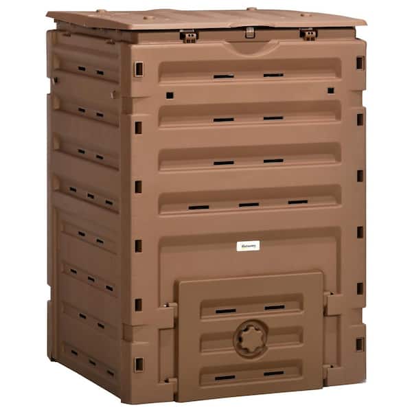 TUYOHW 80-Gallon Outdoor Stationary Compost Bin-Garden Composter with Brown Door