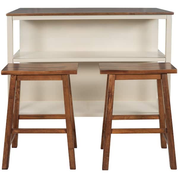 Oasis White Wood 45 in. Kitchen Island with 2 Seatings and 2 Open Shelves