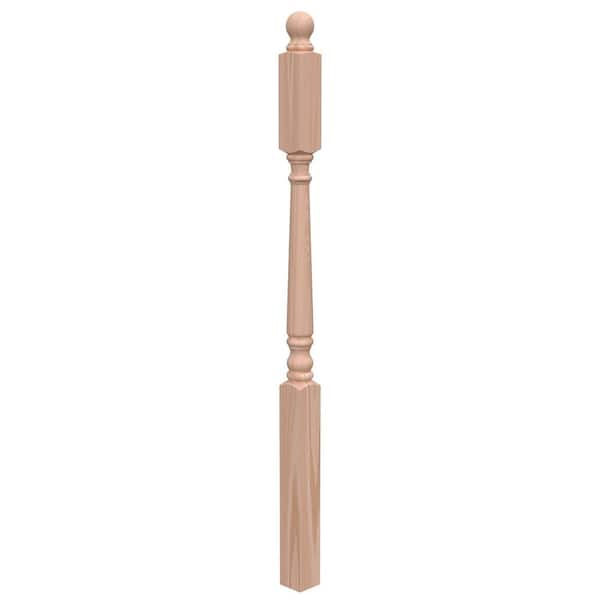 Stair Parts 4015 59 in. x 3 in. Unfinished Red Oak Ball Top Landing Newel Post for Stair Remodel