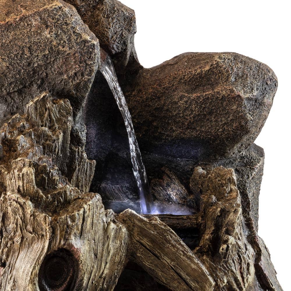 52" Taupe Resin Waterfall Tree Trunk Fountain with LED Lights