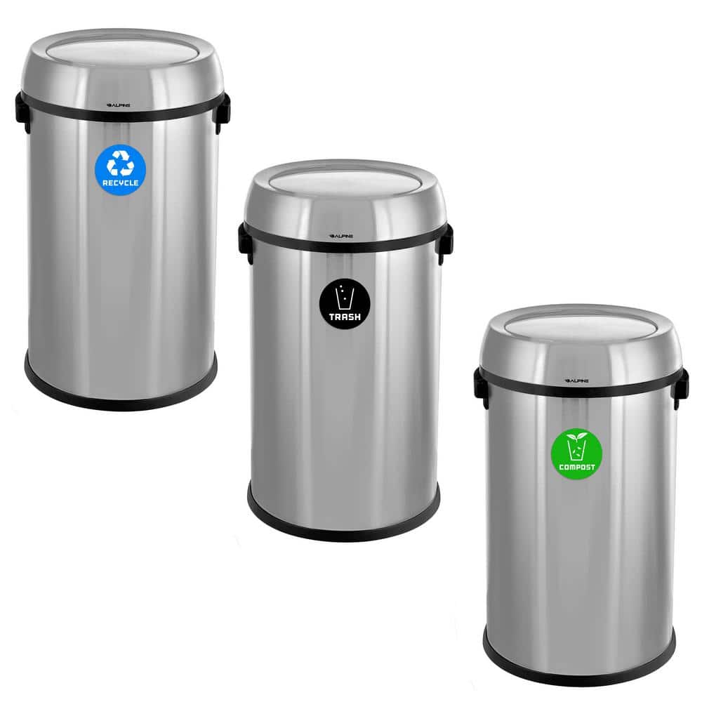 17 Gal. Stainless Steel Indoor Recycling Receptacle and Vented Trash Compos