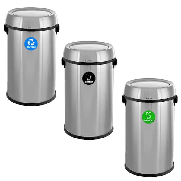 17 Gal. Stainless Steel Indoor Recycling Receptacle and Vented Trash Compost Vented Trash Can with Swivel Lid (3-Pack)