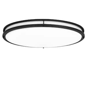 32 in. 65-Watt Oval Matte Black Integrated LED Flush Mount Ceiling Light with Remote