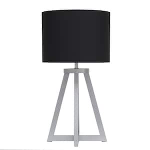 19 in. Gray Wood Interlocked Triangular Table Lamp with Black Fabric Shade