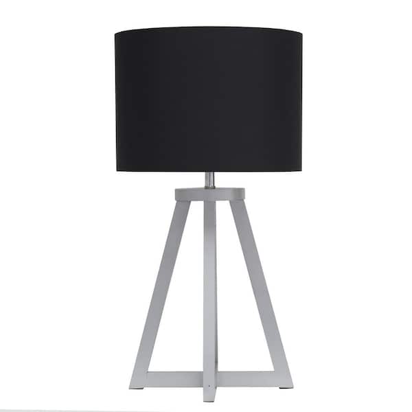Simple Designs 19 in. Gray Wood Interlocked Triangular Table Lamp with Black Fabric Shade