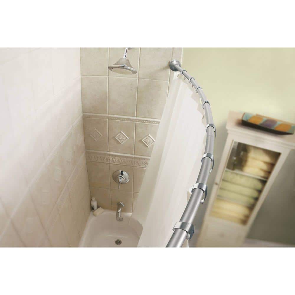 60" Brushed Nickel Curved Wall Mounted Shower Curtain Rod