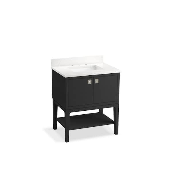 KOHLER Seagrove 31in. Single Sink Freestanding Ferrous Grey Bath Vanity with White Quartz Top Assembled